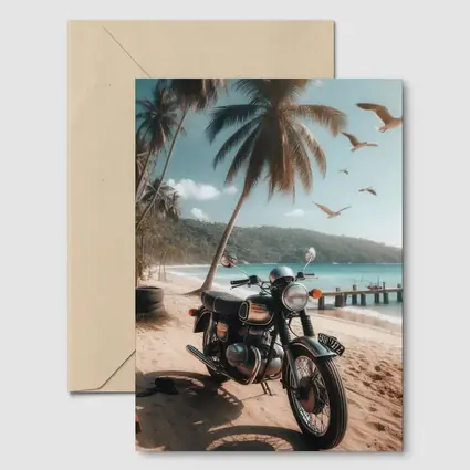 Classic Cafe Racer Motorcycle Tropical Beach Scene