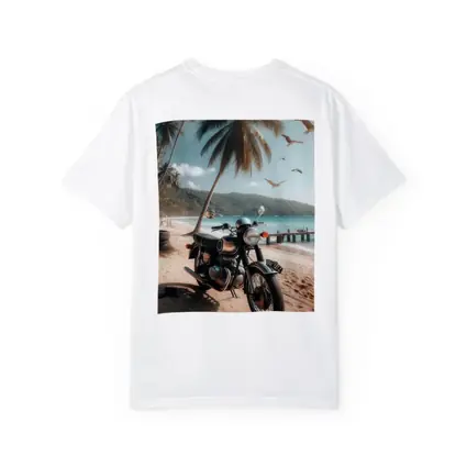 Classic Cafe Racer Motorcycle Tropical Beach Scene
