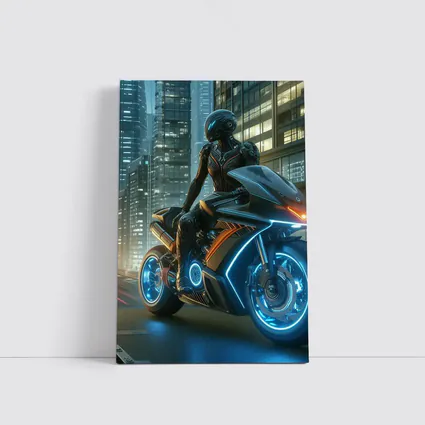 Futuristic Cyberpunk Motorcycle Rider Neon City