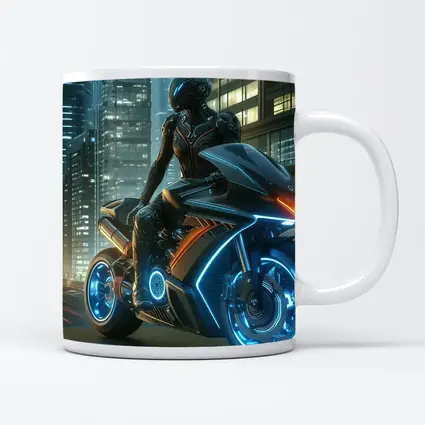 Futuristic Cyberpunk Motorcycle Rider Neon City