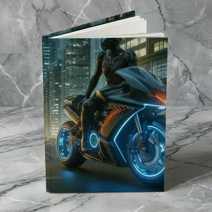 Futuristic Cyberpunk Motorcycle Rider Neon City
