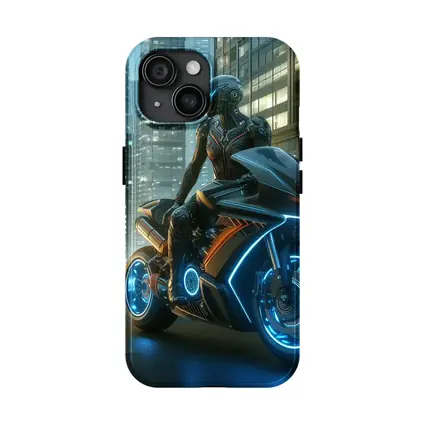 Futuristic Cyberpunk Motorcycle Rider Neon City