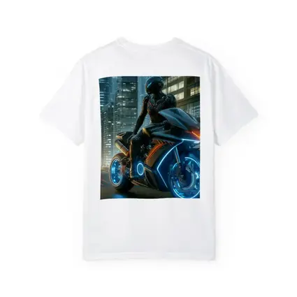 Futuristic Cyberpunk Motorcycle Rider Neon City
