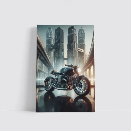 Dark Cafe Racer Motorcycle Futuristic City