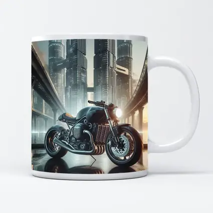 Dark Cafe Racer Motorcycle Futuristic City