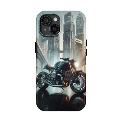 Dark Cafe Racer Motorcycle Futuristic City