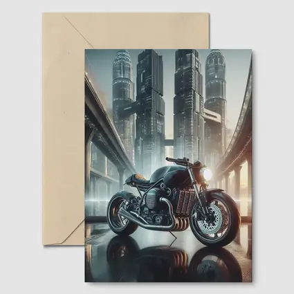Dark Cafe Racer Motorcycle Futuristic City