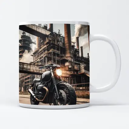 Black Cafe Racer Motorcycle Industrial Factory Background