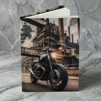 Black Cafe Racer Motorcycle Industrial Factory Background