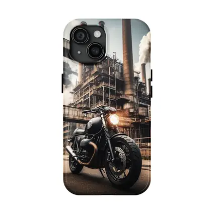 Black Cafe Racer Motorcycle Industrial Factory Background