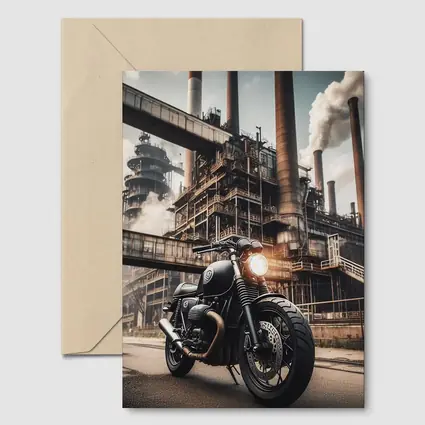Black Cafe Racer Motorcycle Industrial Factory Background