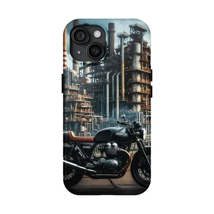 Cafe Racer Motorcycle Industrial Refinery Background
