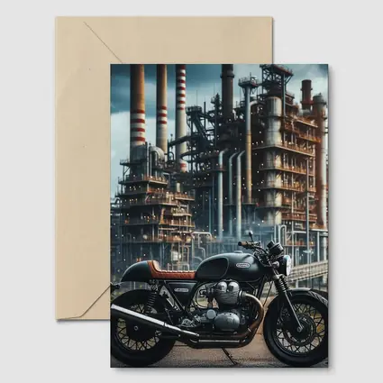 Cafe Racer Motorcycle Industrial Refinery Background