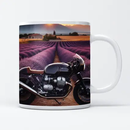 Cafe Racer Motorcycle Lavender Fields Sunset