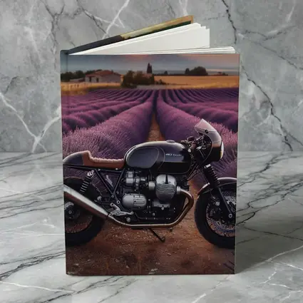 Cafe Racer Motorcycle Lavender Fields Sunset