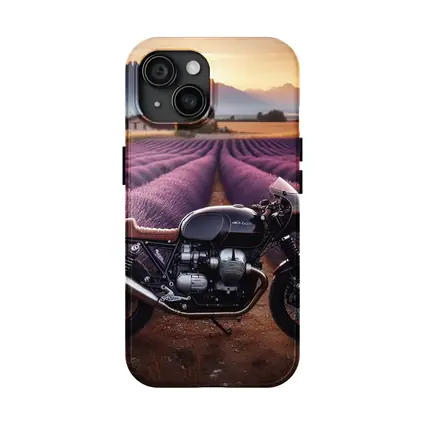 Cafe Racer Motorcycle Lavender Fields Sunset