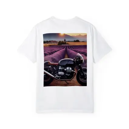 Cafe Racer Motorcycle Lavender Fields Sunset