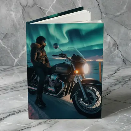 Cruiser Motorcycle Rider Under Northern Lights