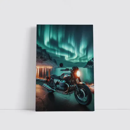 Classic BMW Motorcycle Aurora Borealis Night