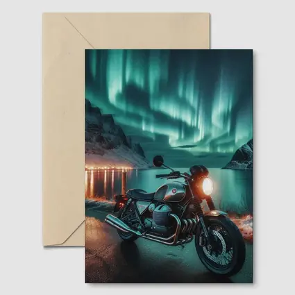 Classic BMW Motorcycle Aurora Borealis Night