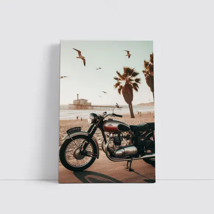 Classic Cruiser Motorcycle Parked At Beach