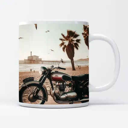 Classic Cruiser Motorcycle Parked At Beach
