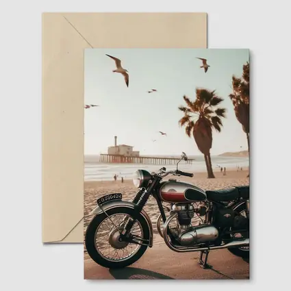 Classic Cruiser Motorcycle Parked At Beach