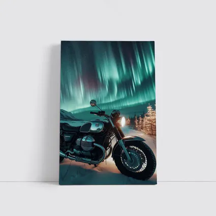 Classic Cafe Racer Motorcycle Northern Lights Winter