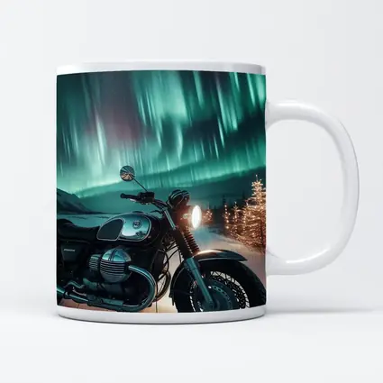 Classic Cafe Racer Motorcycle Northern Lights Winter