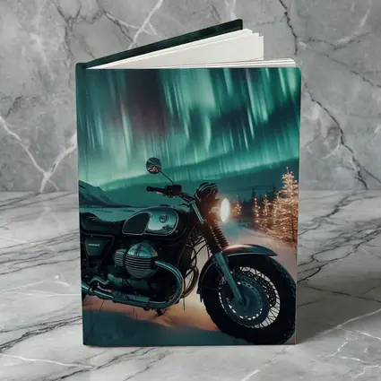 Classic Cafe Racer Motorcycle Northern Lights Winter