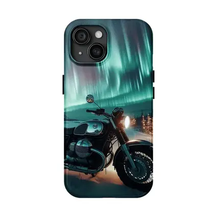 Classic Cafe Racer Motorcycle Northern Lights Winter