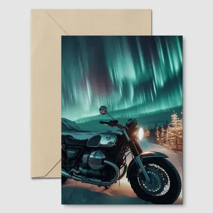 Classic Cafe Racer Motorcycle Northern Lights Winter