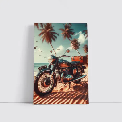 Vintage Classic Motorcycle Parked on Tropical Beach