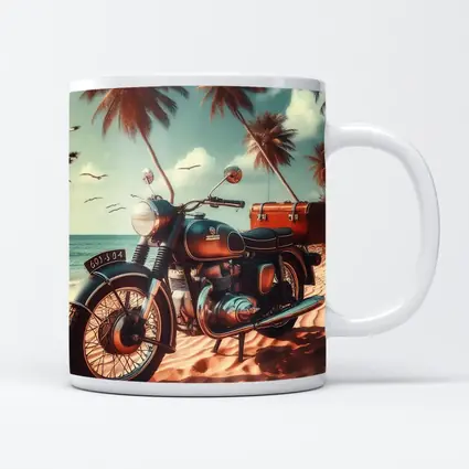 Vintage Classic Motorcycle Parked on Tropical Beach