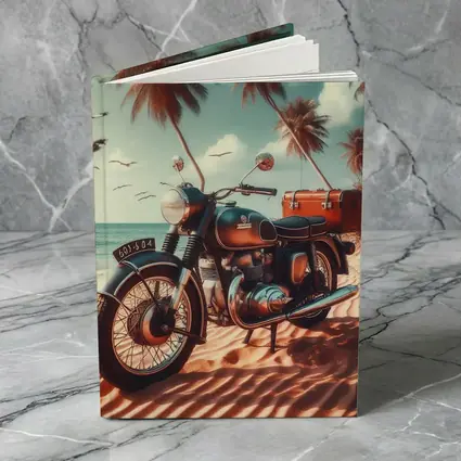 Vintage Classic Motorcycle Parked on Tropical Beach