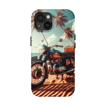 Vintage Classic Motorcycle Parked on Tropical Beach