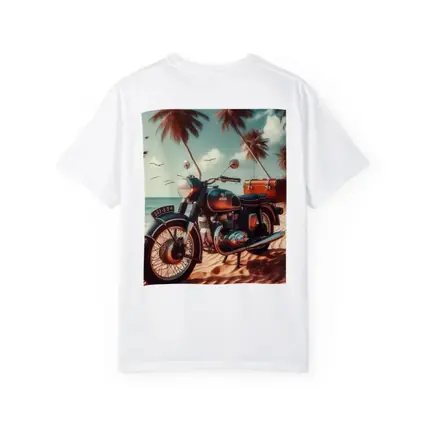 Vintage Classic Motorcycle Parked on Tropical Beach