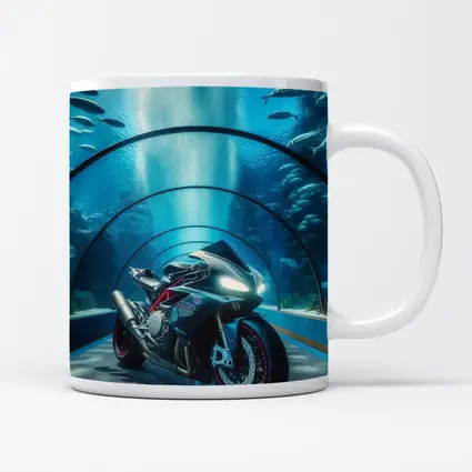 Sport Bike Inside Underwater Aquarium Tunnel