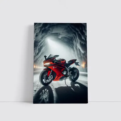 Red Sport Bike Inside Frozen Ice Cave