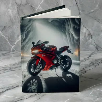 Red Sport Bike Inside Frozen Ice Cave