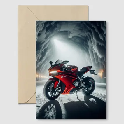 Red Sport Bike Inside Frozen Ice Cave