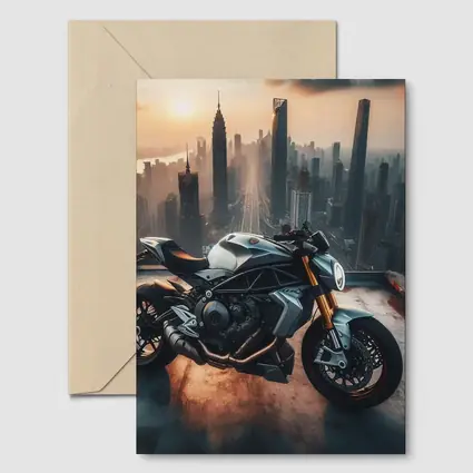 Naked Streetfighter Motorcycle City Skyline Sunset