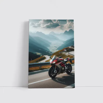 Red Sport Bike Alpine Mountain Road