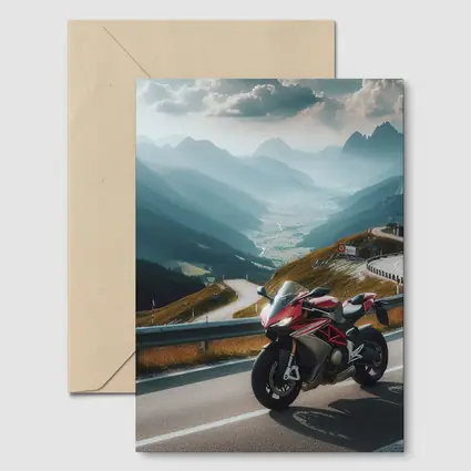 Red Sport Bike Alpine Mountain Road
