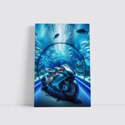 Sport Bike Inside Underwater Aquarium Tunnel