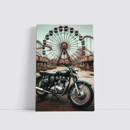 Classic Motorcycle Abandoned Amusement Park Background