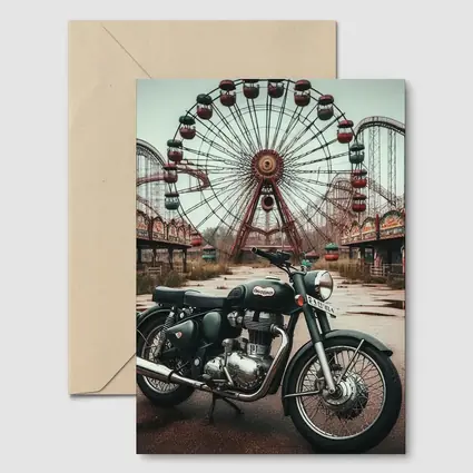 Classic Motorcycle Abandoned Amusement Park Background