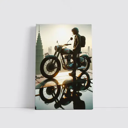 Royal Enfield Rider City Skyline Sunset