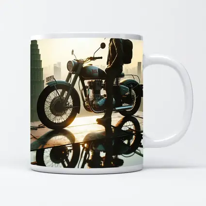 Royal Enfield Rider City Skyline Sunset