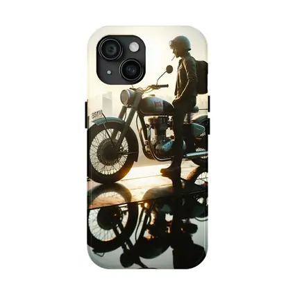 Royal Enfield Rider City Skyline Sunset